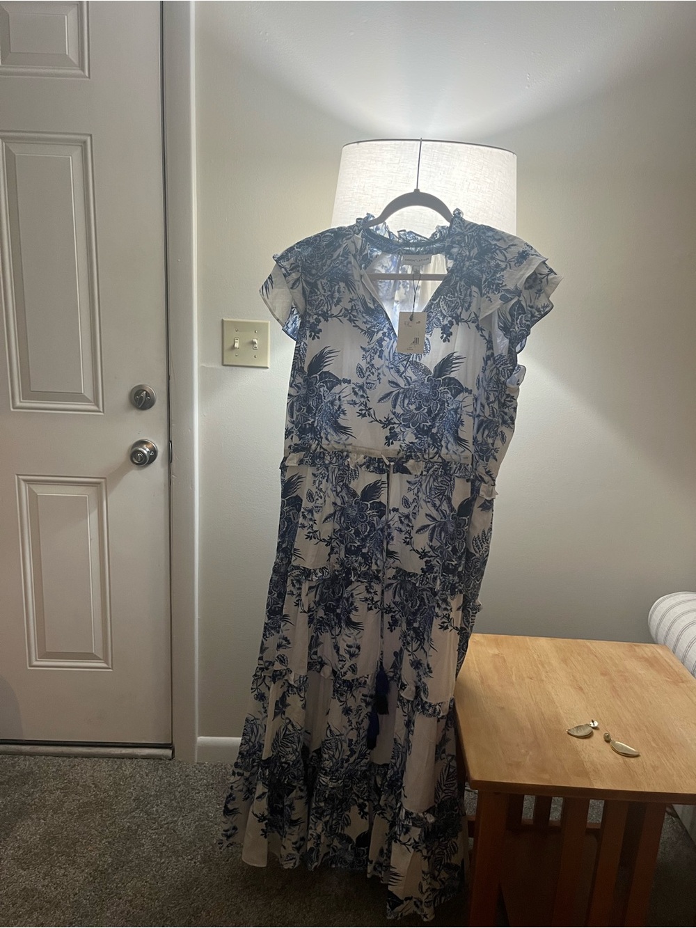 Gibson Latimer White Maxi Dress with Blue Floral Print Brand new with tags - lge